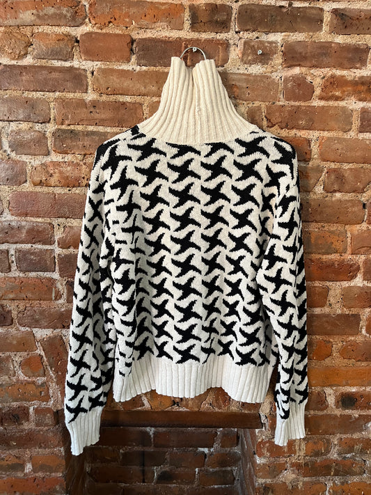Cotton Black & White Turtleneck Sweater
