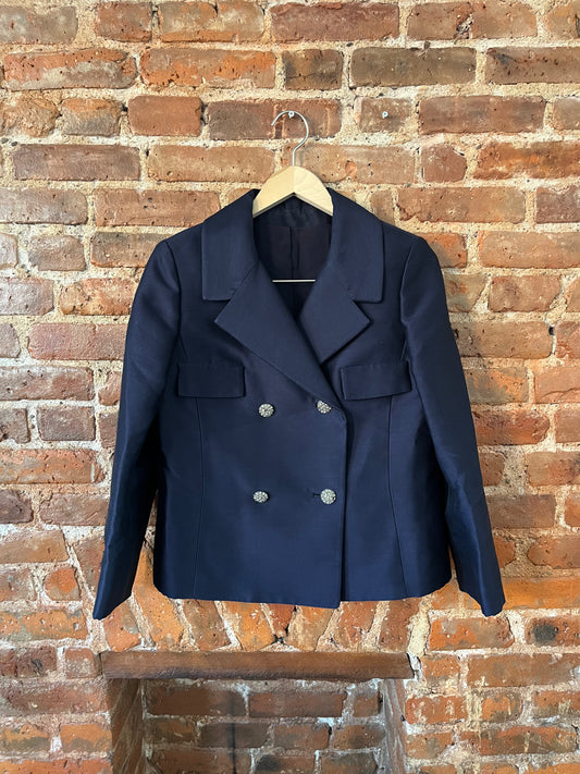 Boxy Handmade Navy Silk Blazer