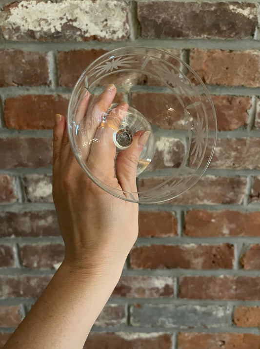 Pair of Vintage Etched Cocktail Glasses