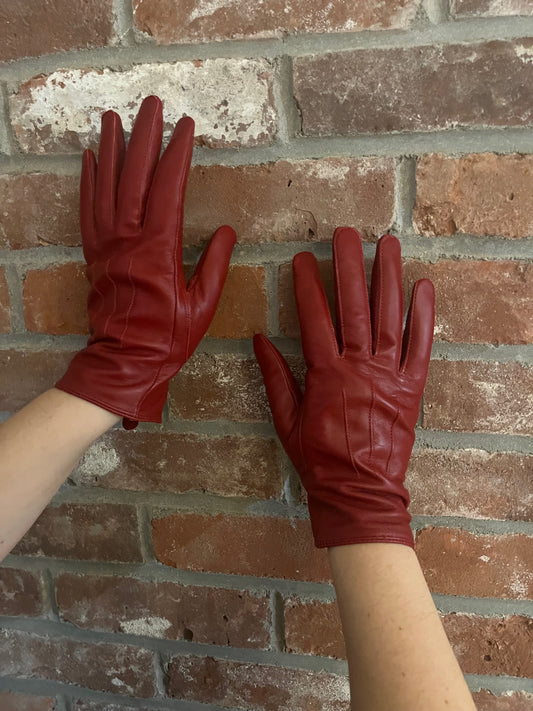 Vintage Red Leather Fashion Gloves