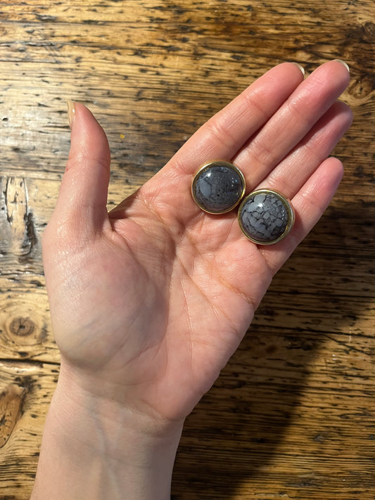 Vintage Grey Marble & Gold Earrings
