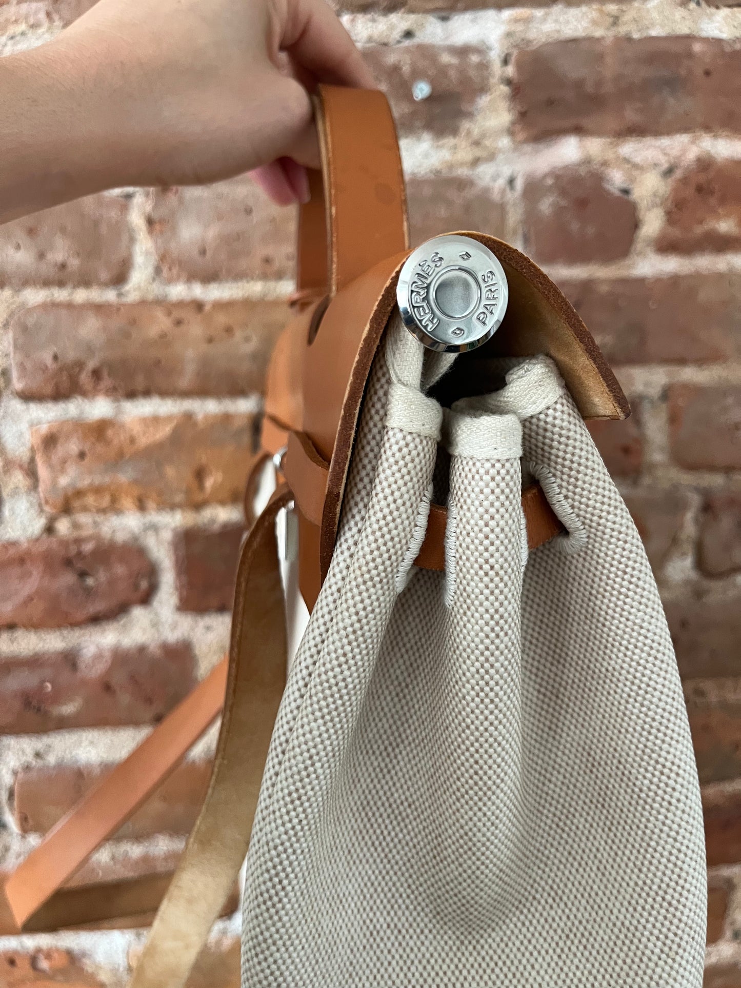 2 in 1 Vintage Hermes "Herbag" Toile Leather PM Neutral