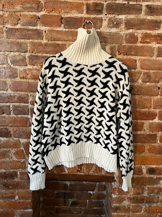 Cotton Black & White Turtleneck Sweater