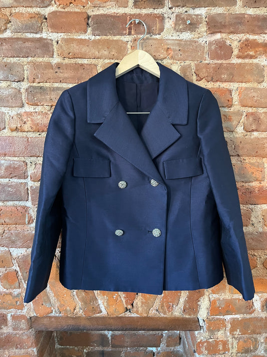 Boxy Handmade Navy Silk Blazer