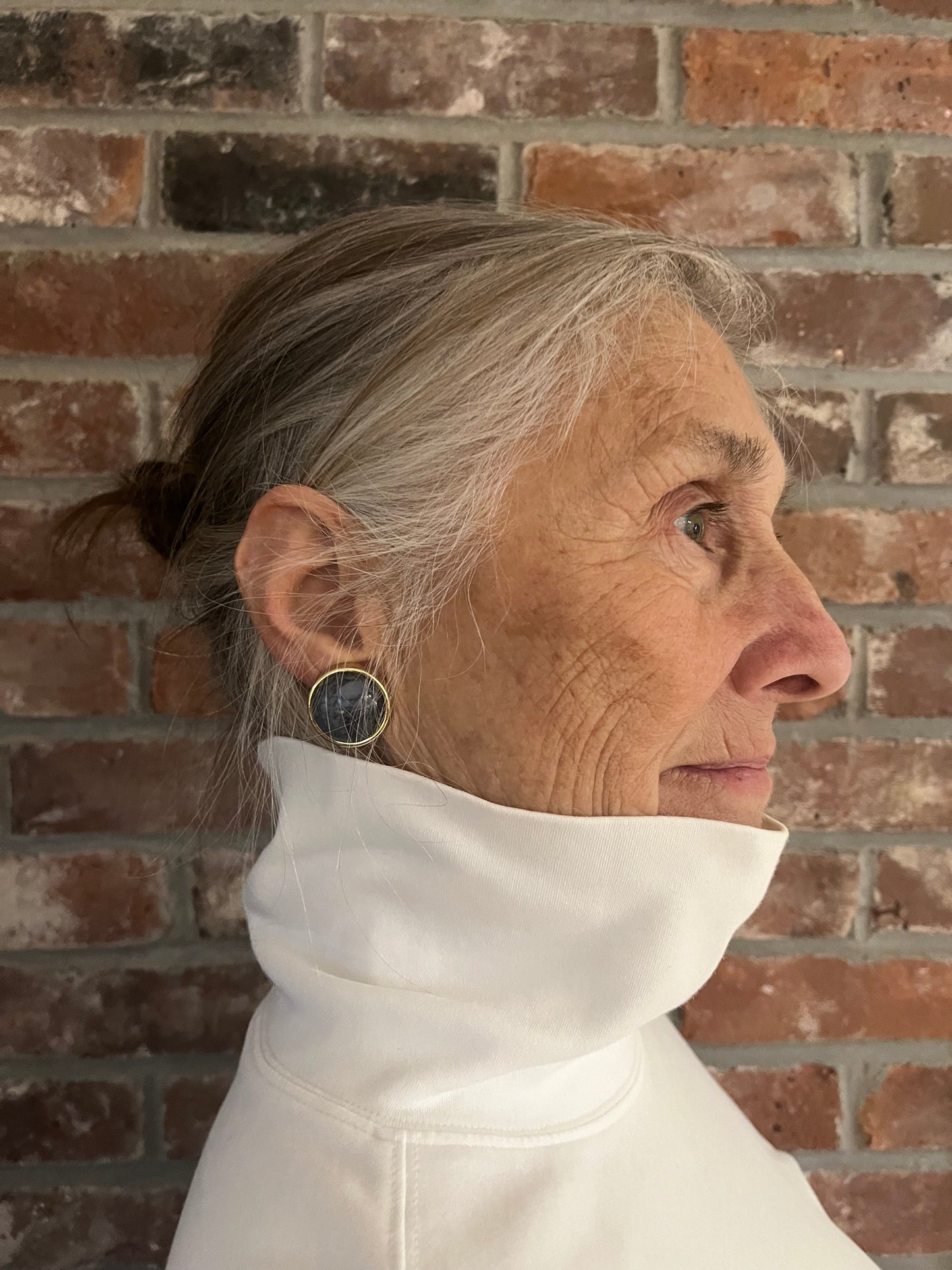 Vintage Grey Marble & Gold Earrings