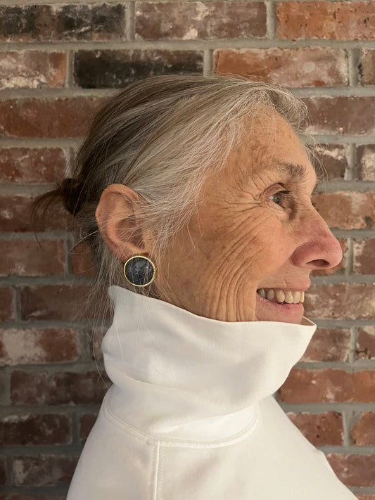 Vintage Grey Marble & Gold Earrings