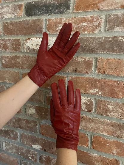 Vintage Red Leather Fashion Gloves
