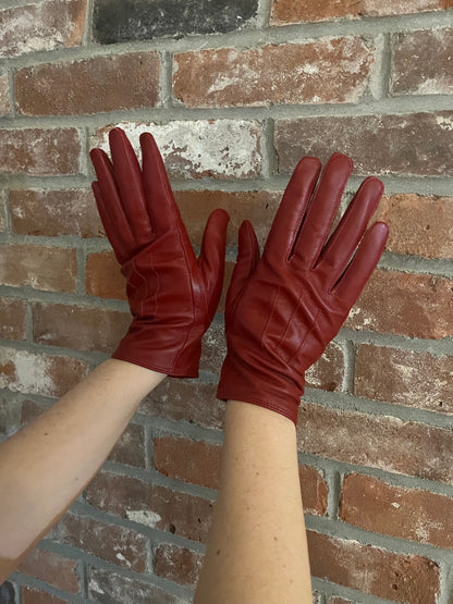 Vintage Red Leather Fashion Gloves