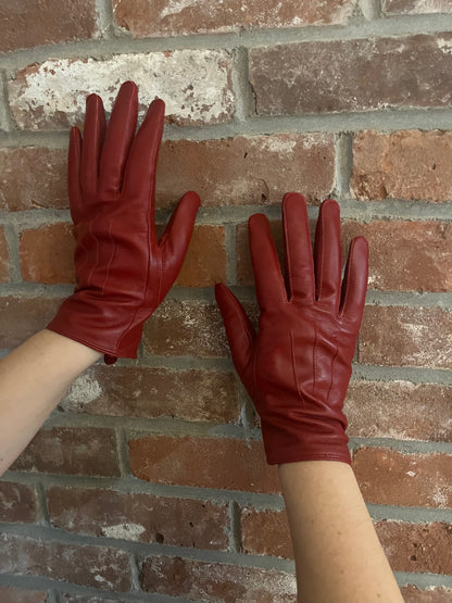 Vintage Red Leather Fashion Gloves