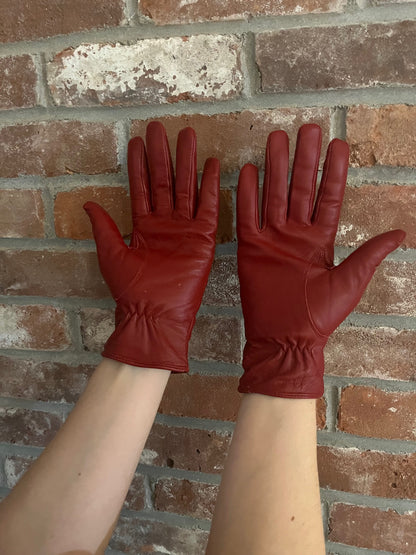Vintage Red Leather Fashion Gloves
