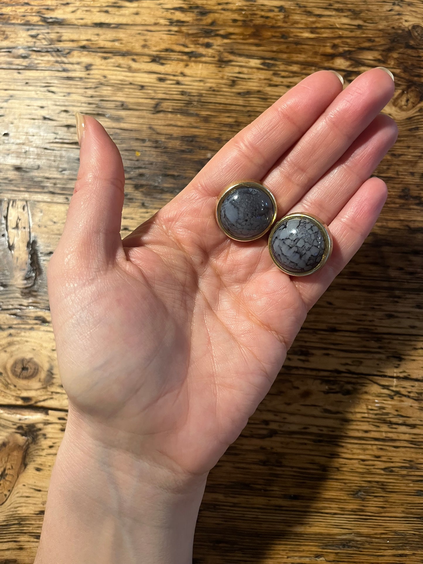 Vintage Grey Marble & Gold Earrings