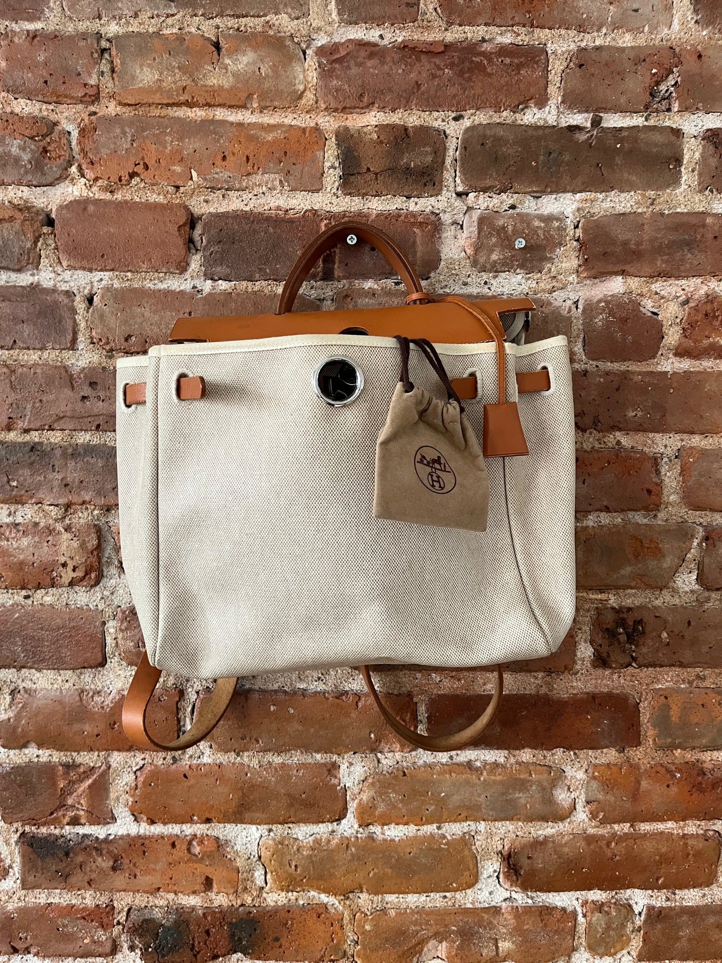 2 in 1 Vintage Hermes "Herbag" Toile Leather PM Neutral