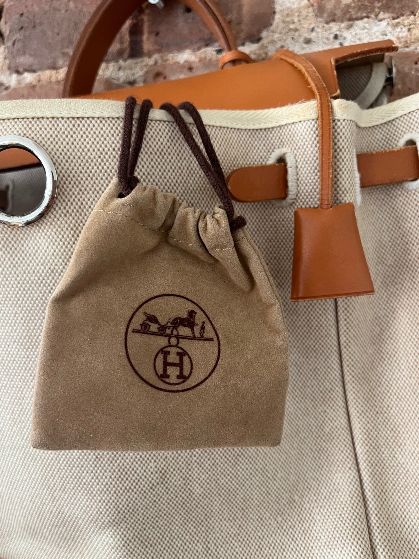 2 in 1 Vintage Hermes "Herbag" Toile Leather PM Neutral