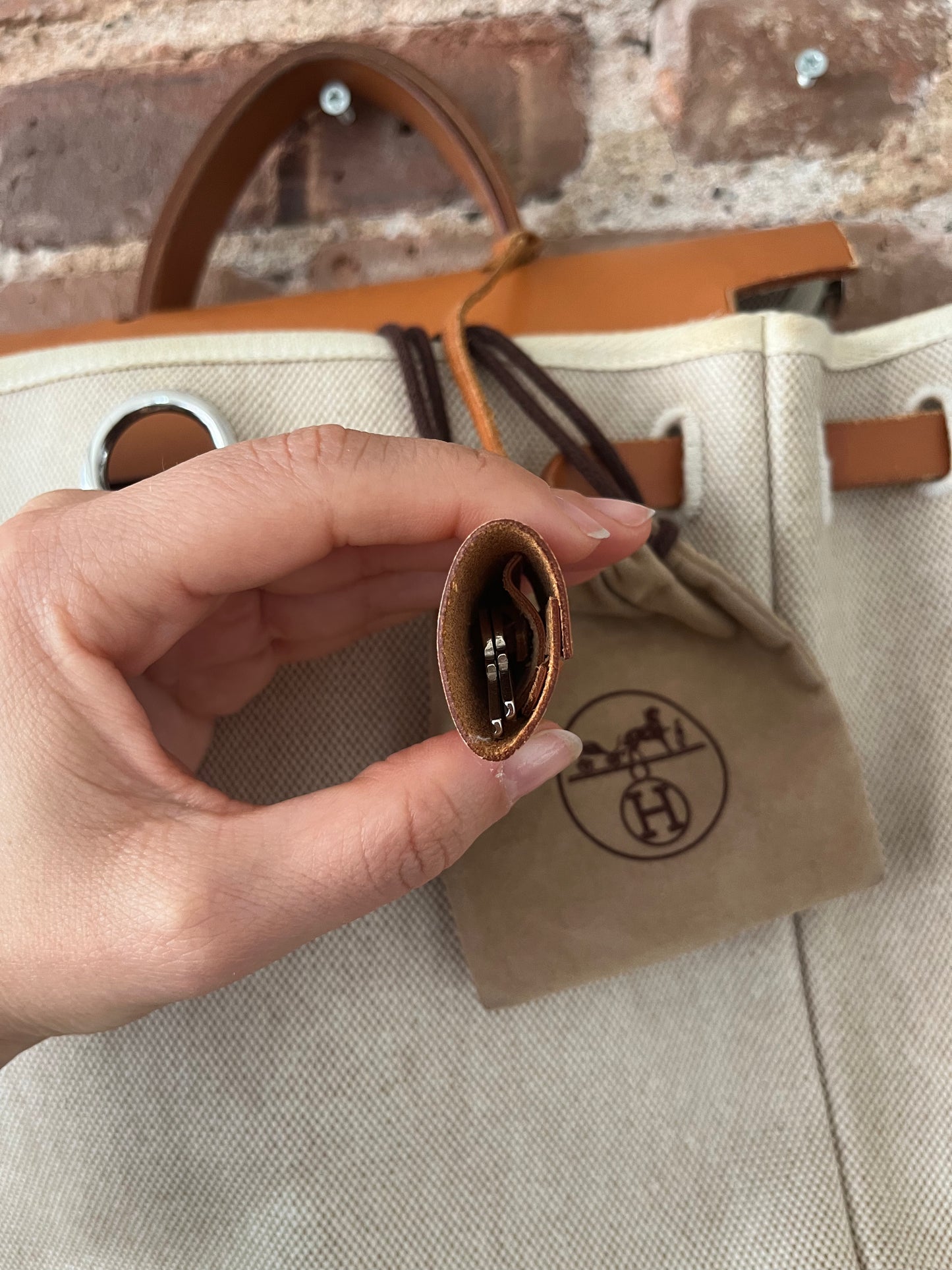 2 in 1 Vintage Hermes "Herbag" Toile Leather PM Neutral