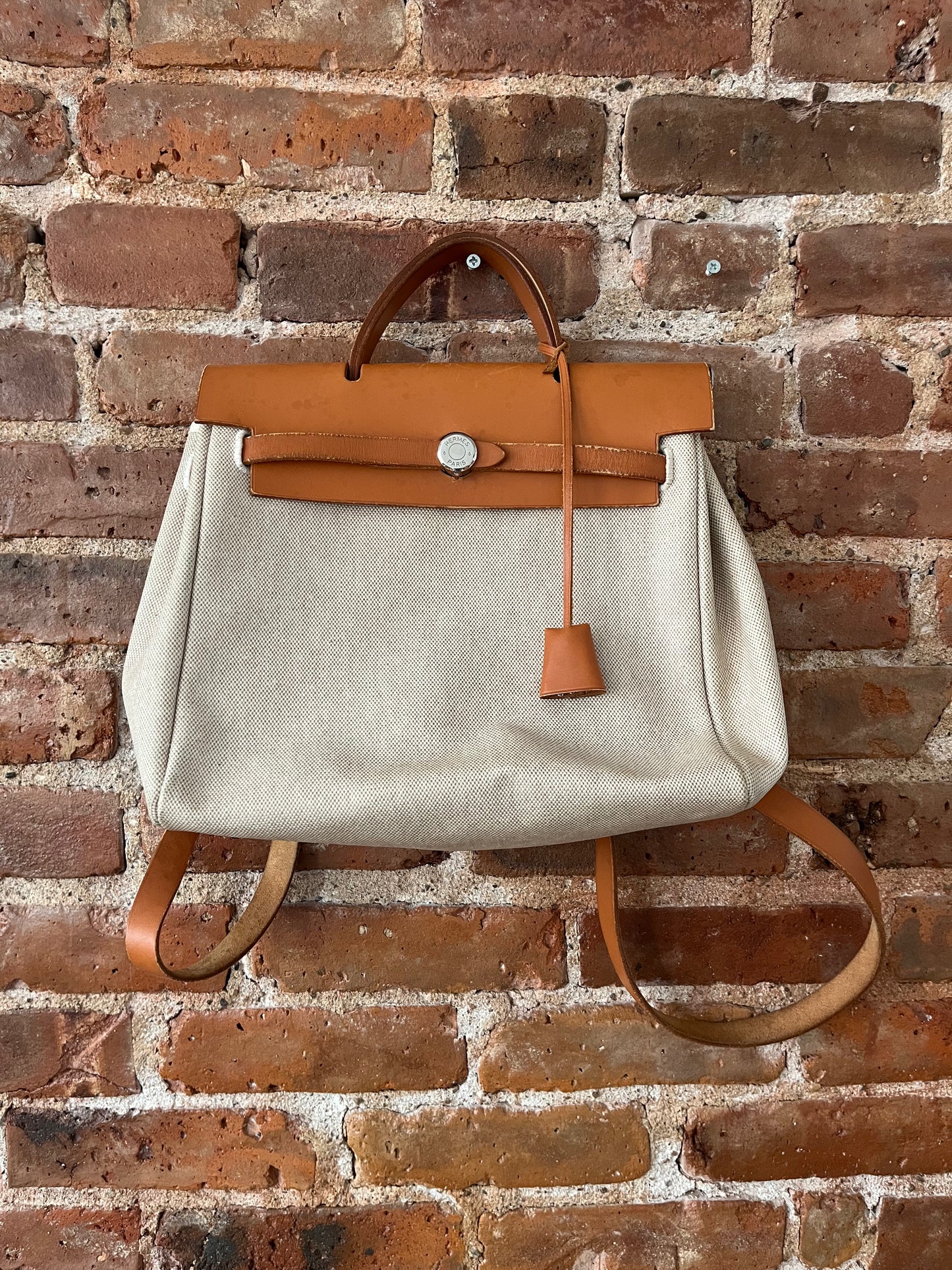 2 in 1 Vintage Hermes "Herbag" Toile Leather PM Neutral