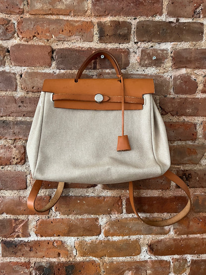 2 in 1 Vintage Hermes "Herbag" Toile Leather PM Neutral