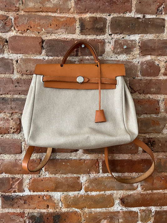 2 in 1 Vintage Hermes "Herbag" Toile Leather PM Neutral
