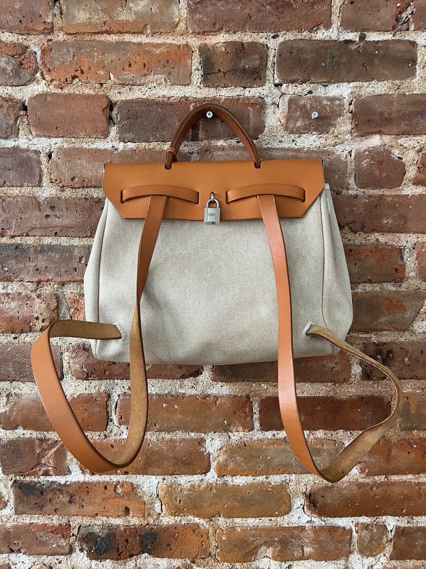 2 in 1 Vintage Hermes "Herbag" Toile Leather PM Neutral