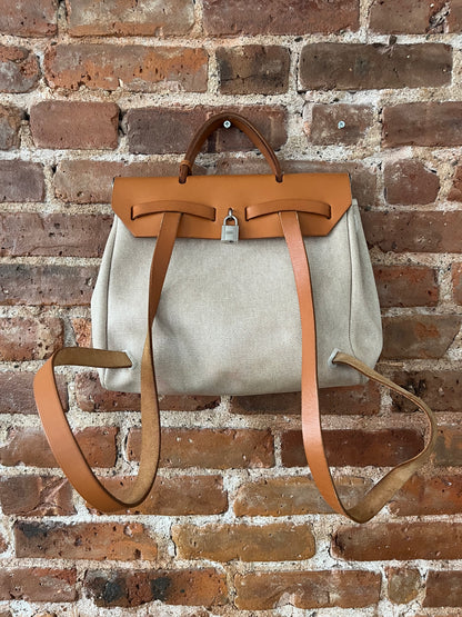 2 in 1 Vintage Hermes "Herbag" Toile Leather PM Neutral