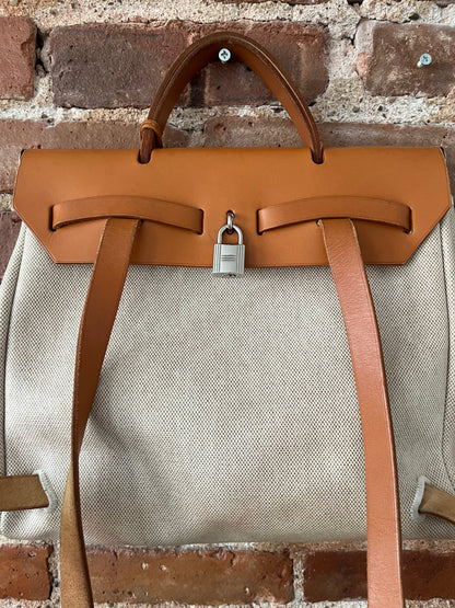2 in 1 Vintage Hermes "Herbag" Toile Leather PM Neutral