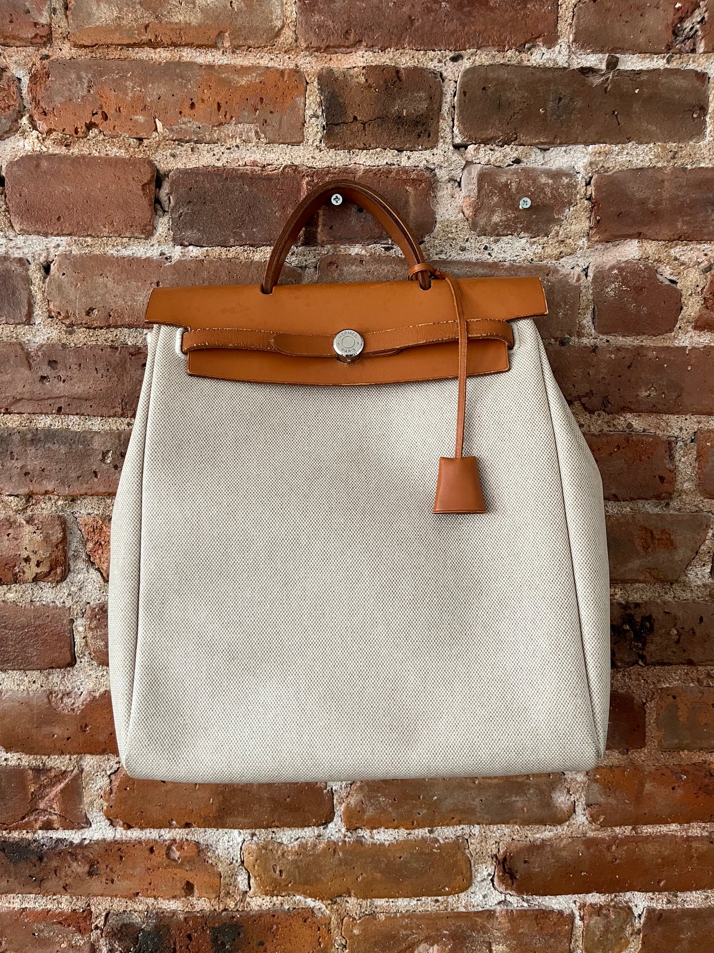 2 in 1 Vintage Hermes "Herbag" Toile Leather PM Neutral