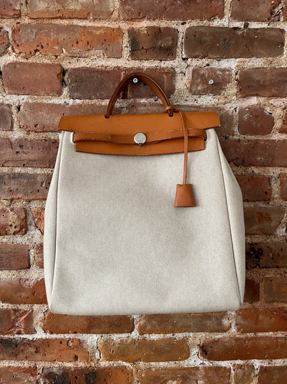 2 in 1 Vintage Hermes "Herbag" Toile Leather PM Neutral