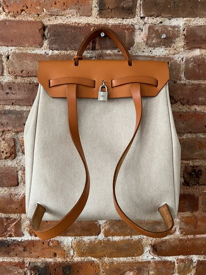 2 in 1 Vintage Hermes "Herbag" Toile Leather PM Neutral