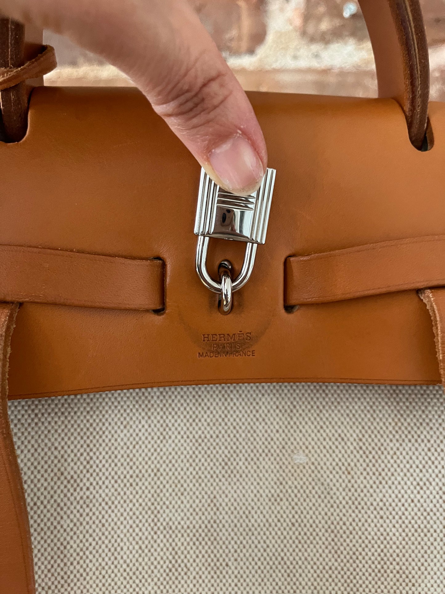 2 in 1 Vintage Hermes "Herbag" Toile Leather PM Neutral